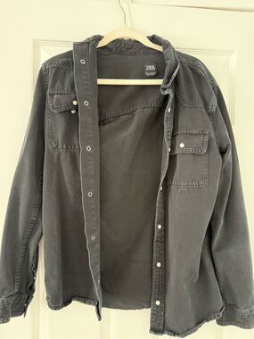 Zara Men's Charcoal Gray Button-Front Shirt Jacket